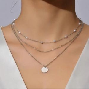 Silver Multilayered Pearl Circle Necklace